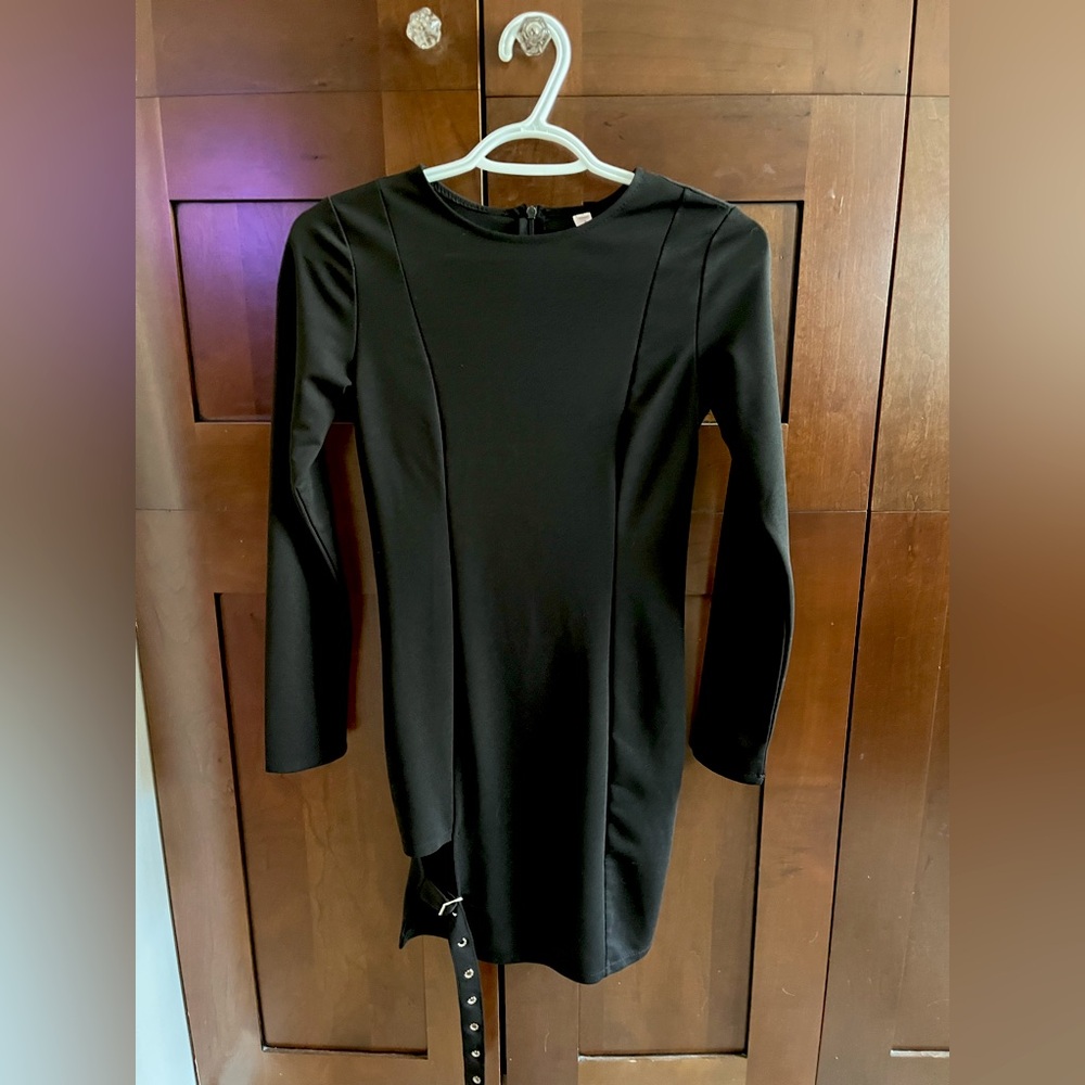 Black Long Sleeve Dress with thigh garter